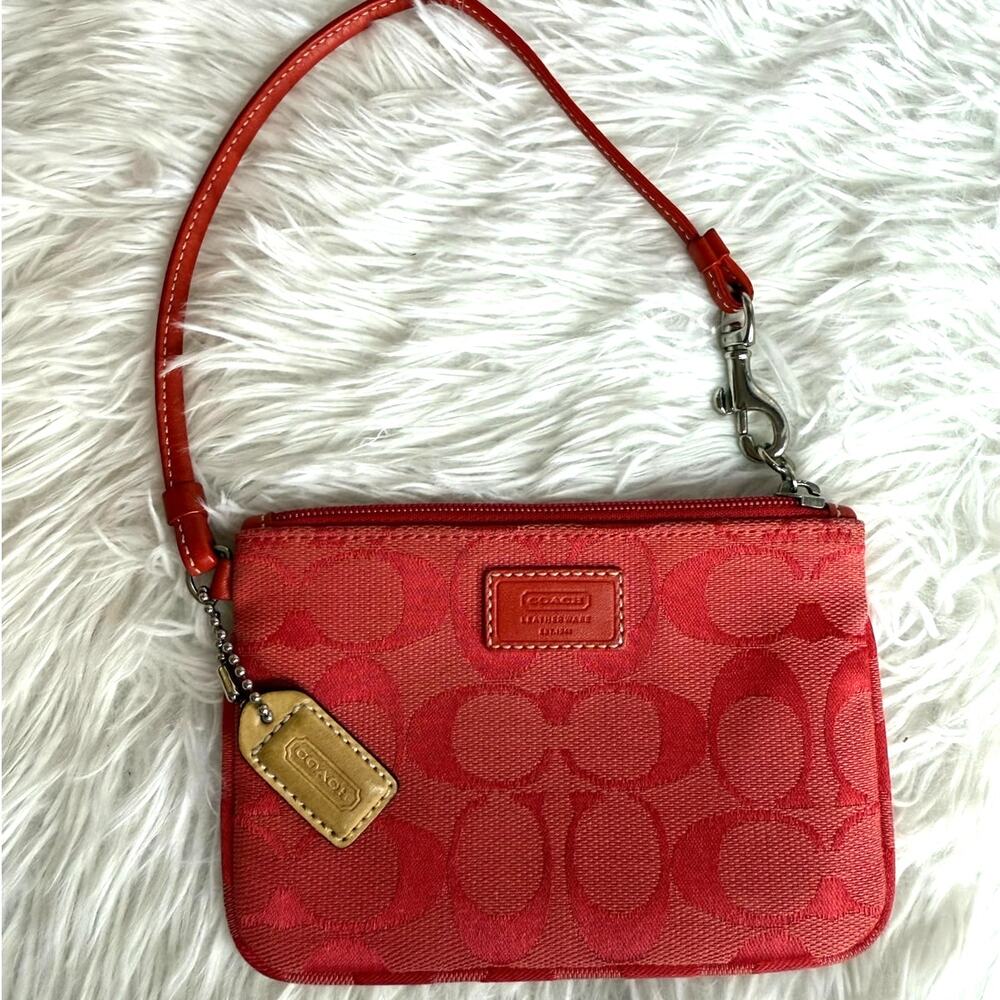 Coach Y2k Soho Red Signature Canvas Wristlet - Gem